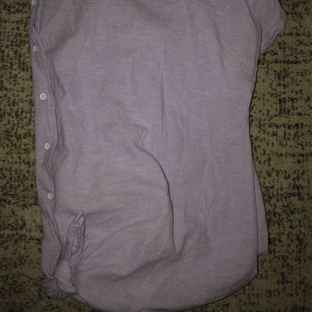 Lavander Linen Tie Button Up Blouse